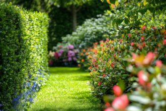 Laurier palme formant une haie dense et esthétique dans un jardin