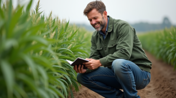 Agronome dans un champ de chanvre en plein air