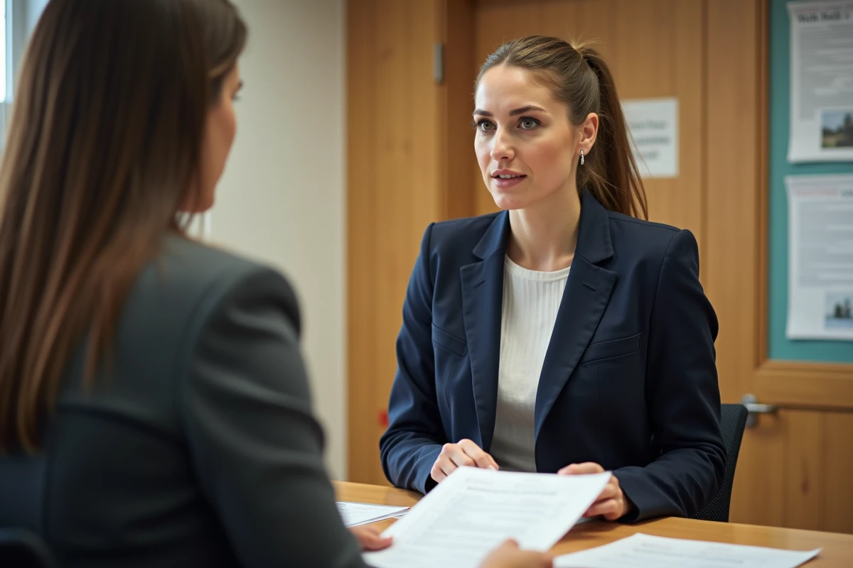 Femme discutant avec officiel sur permis de jardin