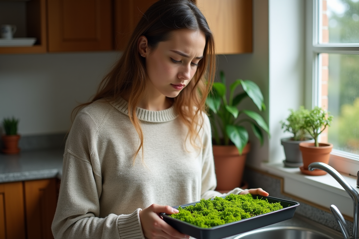 Femme inspectant de la mousse salée dans une cuisine