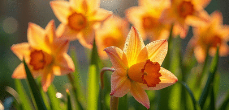Freesias en fleurs dans un jardin ensoleille