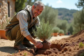Olivier planté dans un jardin au printemps
