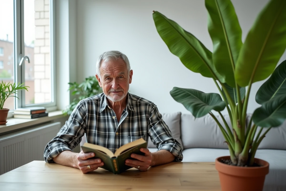Homme âgé lisant près d