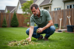 Homme d'âge moyen examinant des herbes fraîches dans son jardin