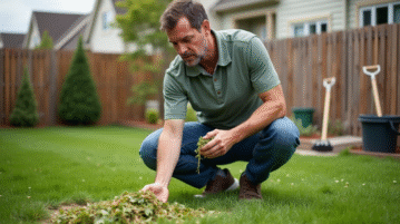 Homme d'âge moyen examinant des herbes fraîches dans son jardin