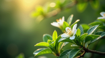 Jeune arbre de jade en fleurs avec feuilles vertes et fleurs blanches