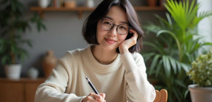 Jeune femme lisant dans un appartement cosy et lumineux