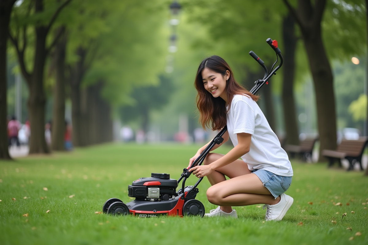 Jeune femme ajustant la lame d