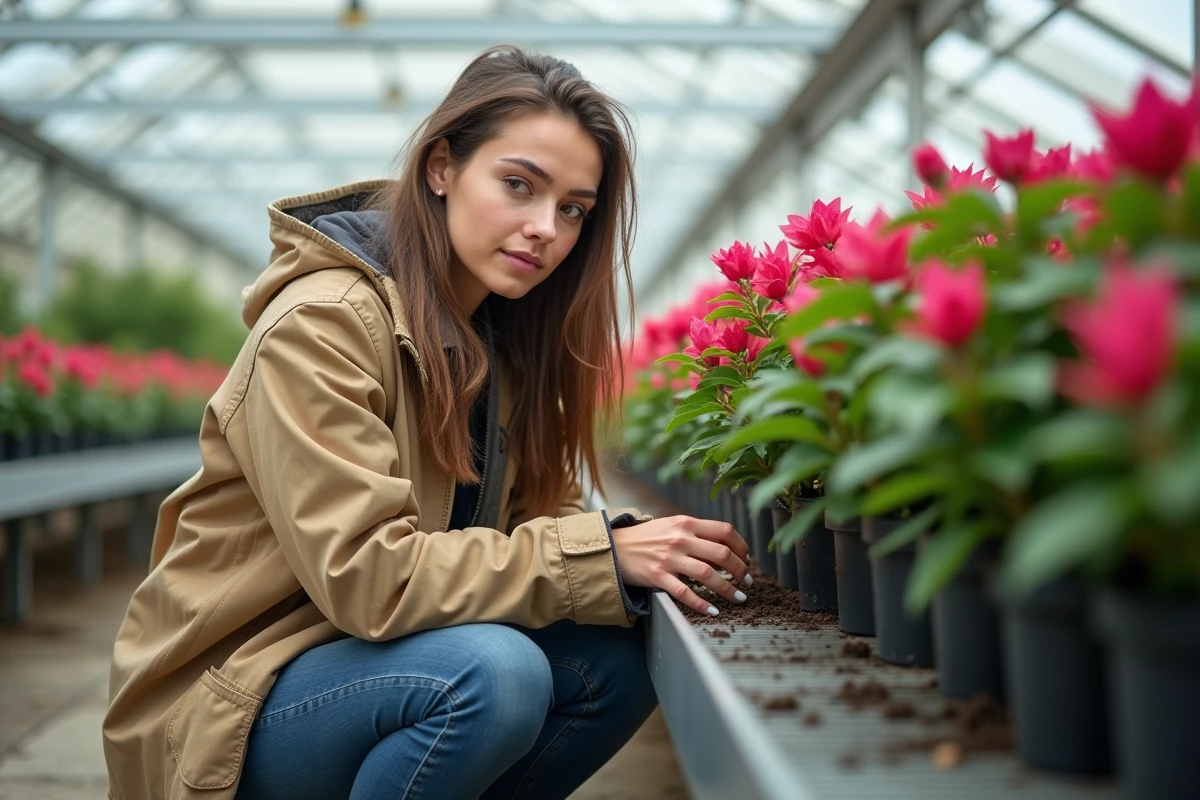 Femme horticultrice vérifiant l