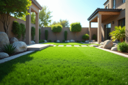 Pelouse artificielle dans un jardin moderne lumineux
