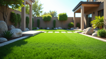 Pelouse artificielle dans un jardin moderne lumineux