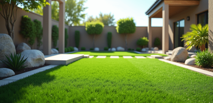 Pelouse artificielle dans un jardin moderne lumineux