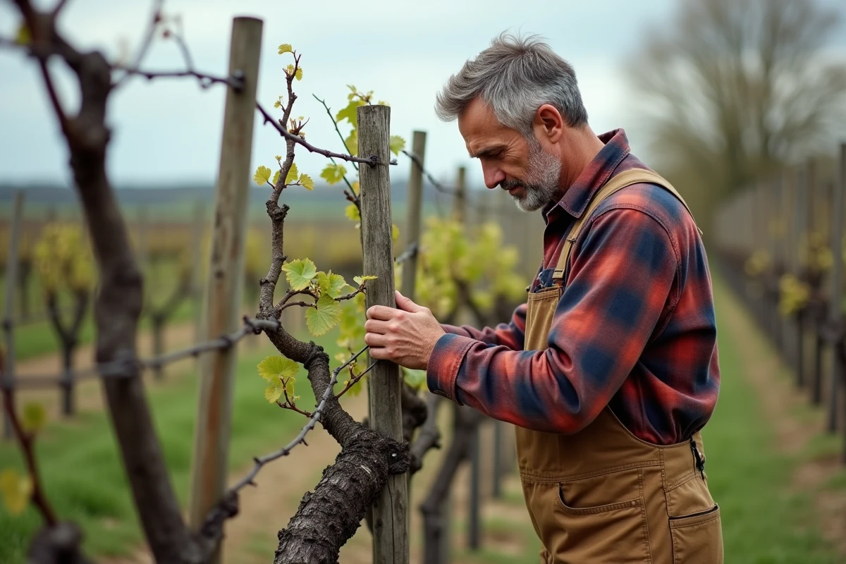 Homme taillant une vieille vigne dans un vignoble ancien
